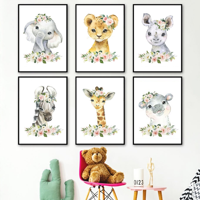 Baby Nursery Jungle - Impressões em tela de animais da
