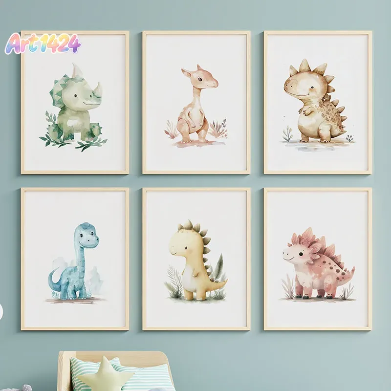 Baby Nursery Jungle - Pôsteres de Dinossauros Kawaii da Selva