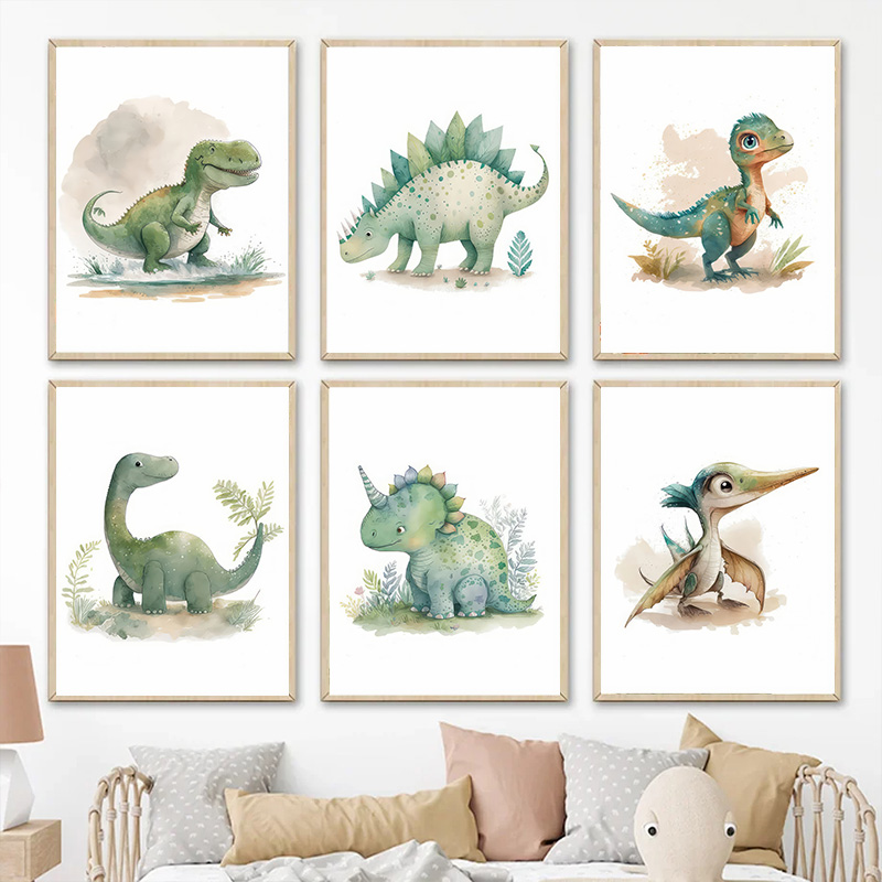 Baby Nursery Jungle - Pôster de Dinossauro Kawaii da Selva