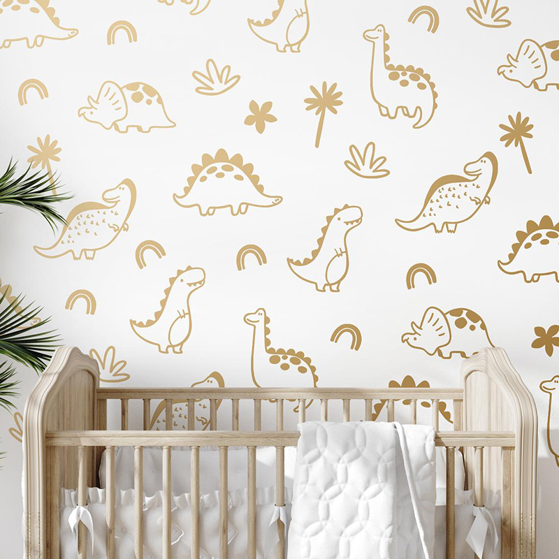 Baby Nursery Jungle - Dinossauro Geométrico Árvore Arco-íris Adesivo de